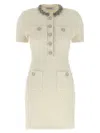 Self-portrait Mini Dress With Knit Tweed Texture And Crystal Accents In White