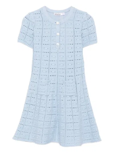 Self-portrait Kids' Knitted Dress In Blue