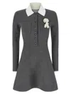 Self-portrait Grey Crochet Flower Collared Knit Mini Dress Clothing In Gray