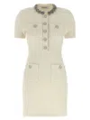 Self-portrait Mini Dress With Knit Tweed Texture And Crystal Accents In Gold