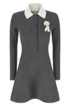 Self-portrait Grey Crochet Flower Collared Knit Mini Dress Clothing In Gray