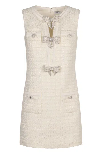 Self-portrait Dress Woman In Beige Acrylic In White