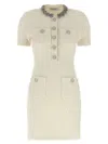 Self-portrait Mini Dress With Knit Tweed Texture And Crystal Accents In Neutral