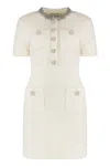 Self-portrait Mini Dress With Knit Tweed Texture And Crystal Accents In Neutral