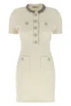 Self-portrait Mini Dress With Knit Tweed Texture And Crystal Accents In White