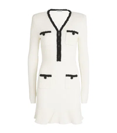 Self-portrait Pearl Trim Knit Mini Dress In White