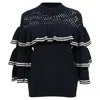 Self-portrait Knitted Frilled Sweater In Navy Blue Wool In Blue
