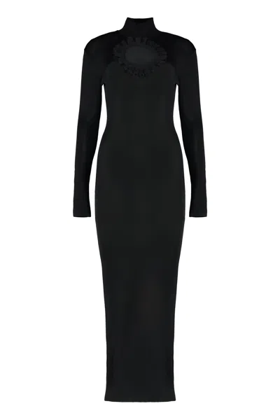 Self-portrait Knitted Maxi-dress In Black
