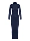 Self-portrait Ribbed Lurex Knit Turtleneck Maxi Dress In Blue