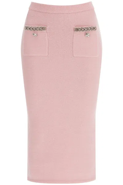 Self-portrait Knitted Midi Skirt In Seven In Pink