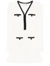 Self-portrait Textured White Dress With Beaded V-neckline