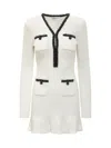Self-portrait Textured White Dress With Beaded V-neckline