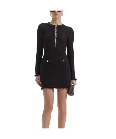 Self-portrait Knitted Mini Dress In Black