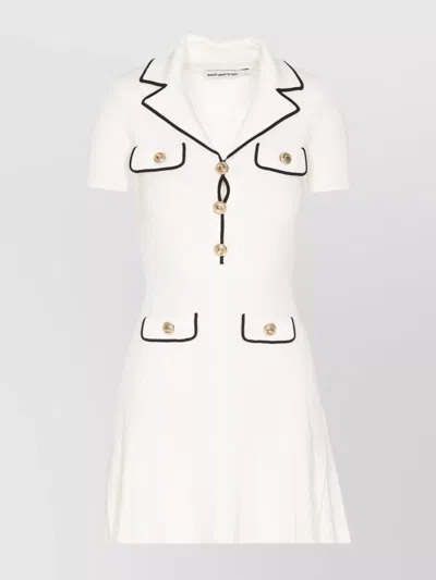 Self-portrait Knitted Mini Dress Button Detailing In White