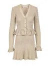 Self-portrait Metallic-effect Ruffled Knit Dress In Neutral