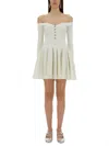 Self-portrait Off-the-shoulder Pleated Ribbed-knit Mini Dress In Neutrals