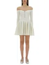 Self-portrait Off-the-shoulder Pleated Ribbed-knit Mini Dress In White