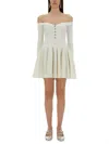 Self-portrait Off-the-shoulder Pleated Ribbed-knit Mini Dress In White