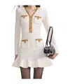 Self-portrait Cream Knit Lurex Trim Mini Dress In White