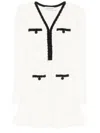 Self-portrait Textured White Dress With Beaded V-neckline In White