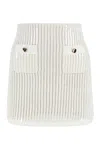Self-portrait Mini Skirt In Semi-sheer White Knit With Vertical Openwork Stripes In White