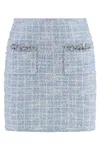 Self-portrait Viscose Blend Miniskirt With Pockets In Blue