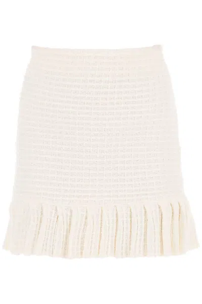 Self-portrait Knitted Mini Skirt In Sequin Knit In Bianco