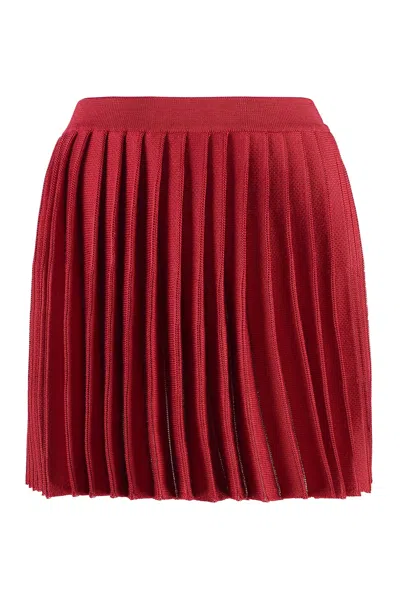 Self-portrait Pleated Knitted Mini Skirt In Red