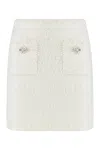 Self-portrait White Miniskirt With Pearl Embellishments And Button Detail In Tech Fabric Woman In White