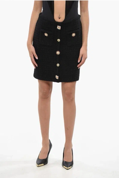 SELF-PORTRAIT KNITTED MINISKIRT WITH JEWELS BUTTONS