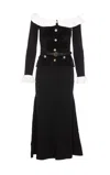 Self-portrait Off-shoulder Chenille Midi Dress In Black