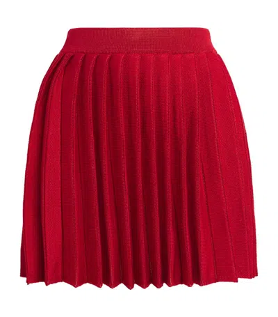 Self-portrait Pleated Knitted Mini Skirt In Red