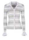 Self-portrait Grey Cardigan With Spread Collar And All-over Striped Motif In Viscose Blend Woman