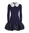 Self-portrait Knitted Taffeta-skirt Mini Dress In Blue