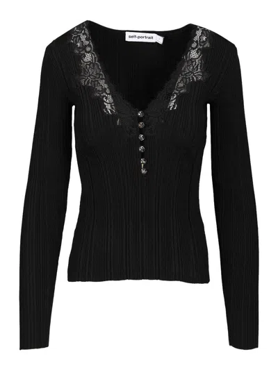 Self-portrait Knitted Top With Lace In Multi