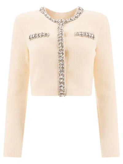Self-portrait Embellished Neckline Cropped Knitwear In Neutral