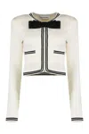 Self-portrait Beige Cardigan With Bow Detail On The Front And Contrasting Trims In Cotton Blend Woman