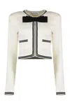 Self-portrait Beige Cardigan With Bow Detail On The Front And Contrasting Trims In Cotton Blend Woman