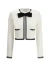 Self-portrait Beige Cardigan With Bow Detail On The Front And Contrasting Trims In Cotton Blend Woman