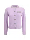 Self-portrait Lilac Crystal Trim Knit Cardigan