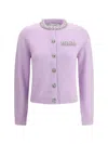 Self-portrait Lilac Crystal Trim Knit Cardigan