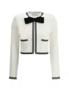 Self-portrait Beige Cardigan With Bow Detail On The Front And Contrasting Trims In Cotton Blend Woman In White