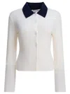 Self-portrait Button-front Cream Merino Wool Cardigan With Contrasting Collar In White