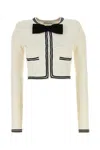 Self-portrait Beige Cardigan With Bow Detail On The Front And Contrasting Trims In Cotton Blend Woman