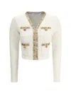 Self-portrait Knit Jacket With Lurex Detailing In Beige