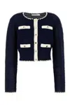 Self-portrait Crochet Knitted Cardigan With Contrasting Profiles In Blue