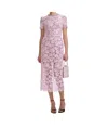 Self-portrait Pink Crewneck Midi Dress With All-over Lace Embroidery And Jewel Embellishment On The Collar In Pink