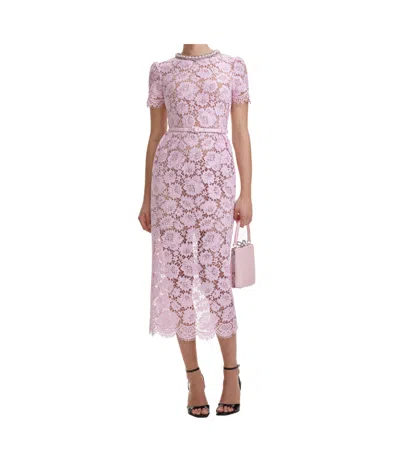 Self-portrait Lace And Pearl Mid-length Dress In Pink