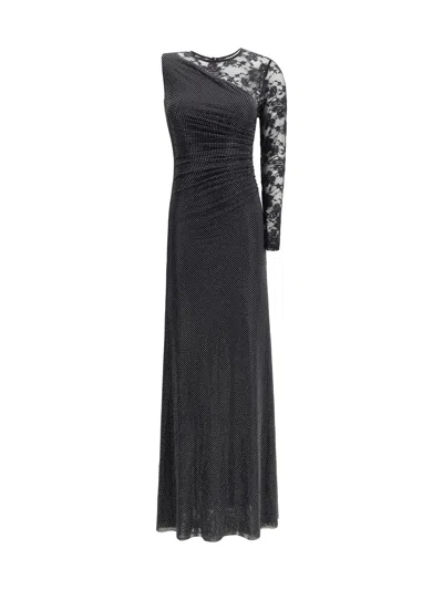 Self-portrait Lace And Rhinestone Long Dress In Black