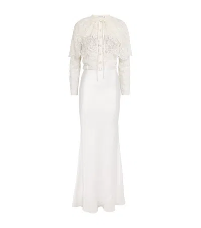 Self-portrait Lace Belted Maxi Dress In White